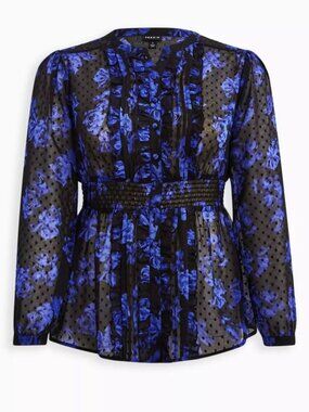 Torrid Chiffon Size 1 Ruffle Front Top Dark Romantic Gothic Sheer Rose Office